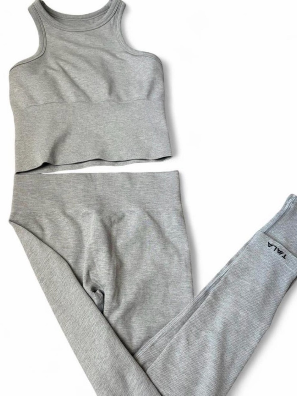 TALA Light Gray Ribbed High-Waist Leggings & Crop Tank Set